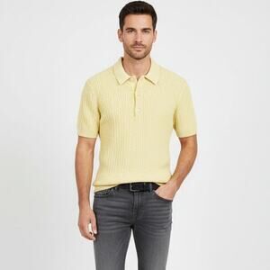 MR TURK Men's Cotton cable knit Sweater Polo In yellow size Small